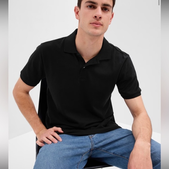 Gap French Terry Polo Shirt short sleeve black - Picture 1 of 6